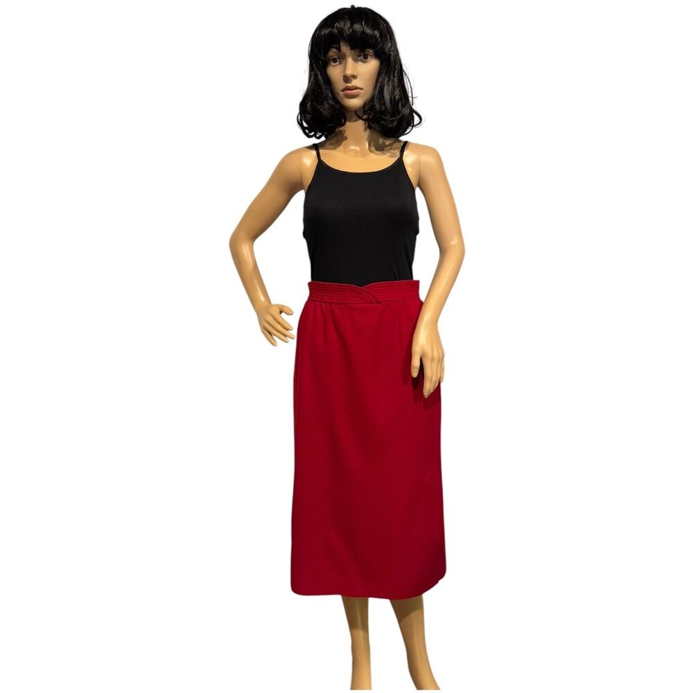 Vintage Sir for her Red Midi 100% Wool high waist skirt side slit size small